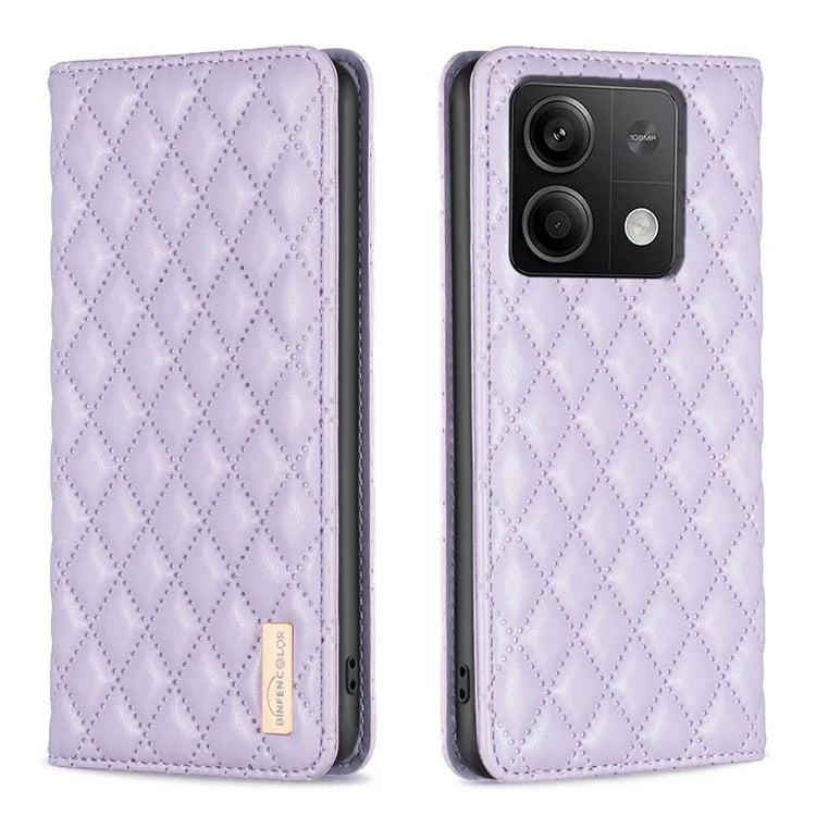 BINFEN COLOR BF Style-16 For Xiaomi Redmi Note 13 4G Leather Case Rhombus Pattern Phone Cover