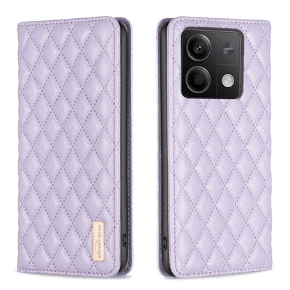 BINFEN COLOR BF Style-16 For Xiaomi Redmi Note 13 4G Leather Case Rhombus Pattern Phone Cover