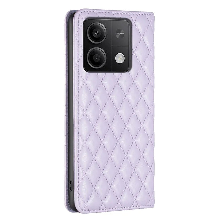 BINFEN COLOR BF Style-16 For Xiaomi Redmi Note 13 4G Leather Case Rhombus Pattern Phone Cover