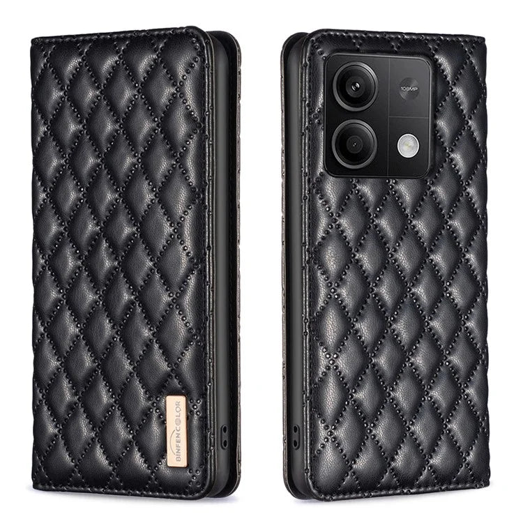 BINFEN COLOR BF Style-16 For Xiaomi Redmi Note 13 4G Leather Case Rhombus Pattern Phone Cover