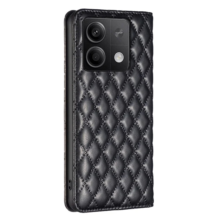 BINFEN COLOR BF Style-16 For Xiaomi Redmi Note 13 4G Leather Case Rhombus Pattern Phone Cover