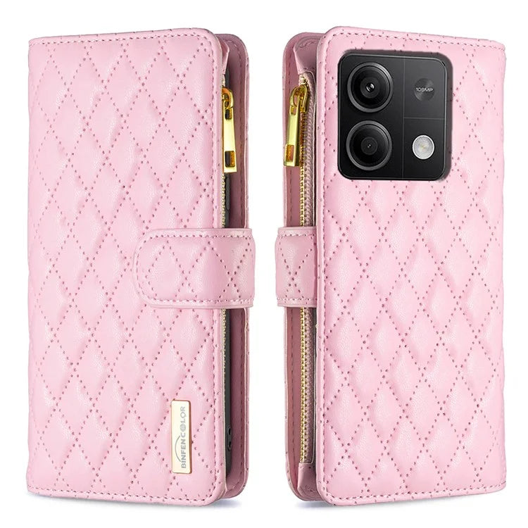 BINFEN COLOR BF Style-15 For Xiaomi Redmi Note 13 4G Case Leather Flip Zipper Pocket Phone Cover