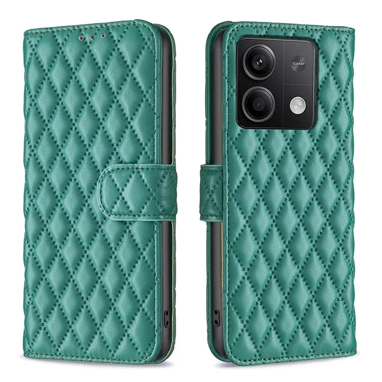 BINFEN COLOR BF Style-14 For Xiaomi Redmi Note 13 4G Leather Case Rhombus Grid Phone Cover Folding Stand