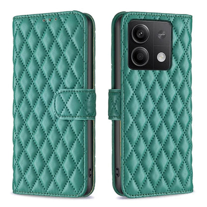 BINFEN COLOR BF Style-14 For Xiaomi Redmi Note 13 4G Leather Case Rhombus Grid Phone Cover Folding Stand