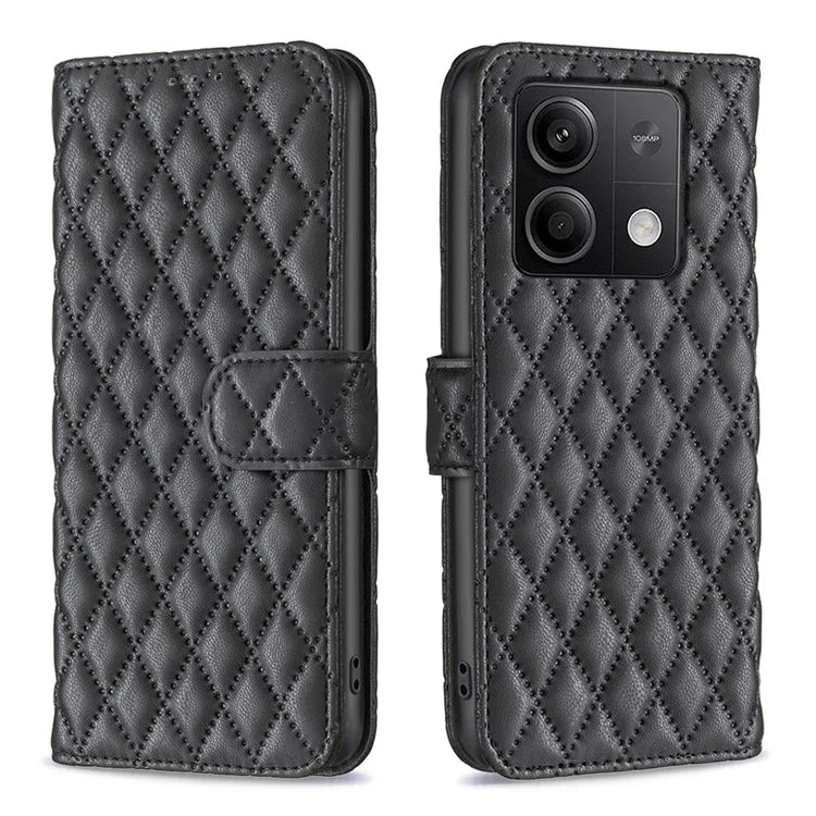 BINFEN COLOR BF Style-14 For Xiaomi Redmi Note 13 4G Leather Case Rhombus Grid Phone Cover Folding Stand
