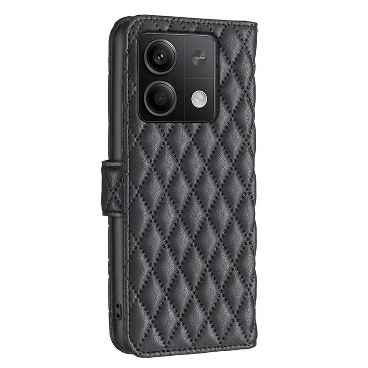 BINFEN COLOR BF Style-14 For Xiaomi Redmi Note 13 4G Leather Case Rhombus Grid Phone Cover Folding Stand