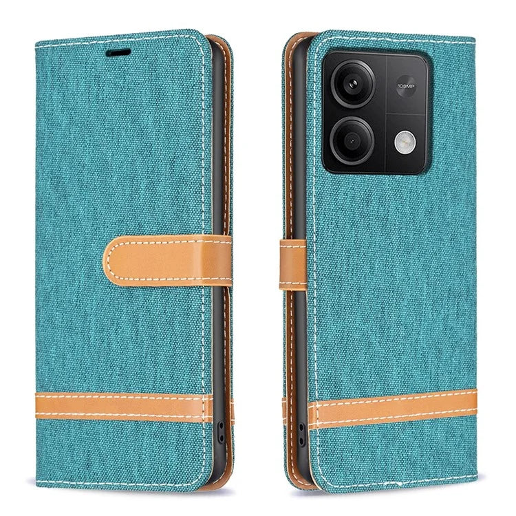 For Xiaomi Redmi Note 13 4G Phone Case Jeans Cloth Splicing Stand Wallet Cover