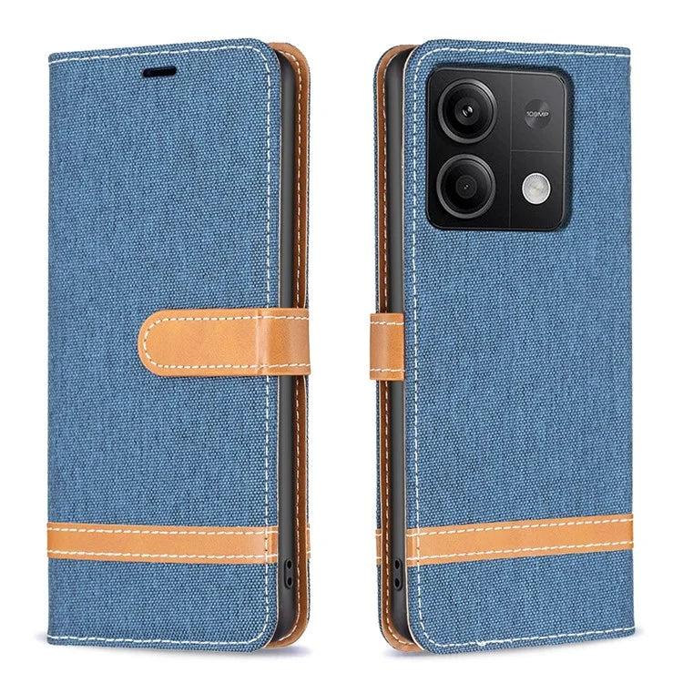 For Xiaomi Redmi Note 13 4G Phone Case Jeans Cloth Splicing Stand Wallet Cover