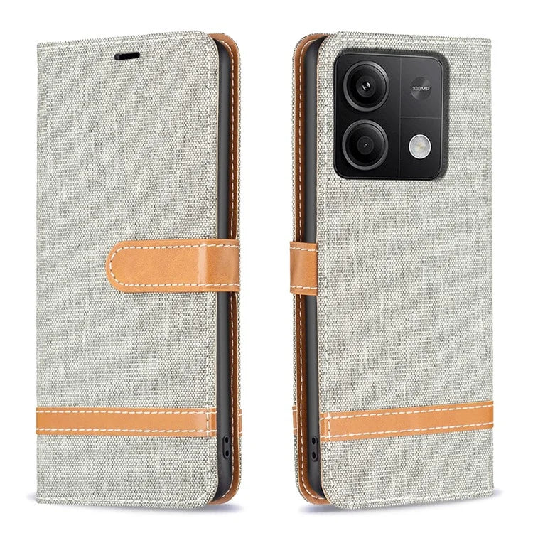 For Xiaomi Redmi Note 13 4G Phone Case Jeans Cloth Splicing Stand Wallet Cover
