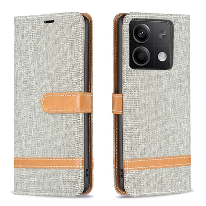 For Xiaomi Redmi Note 13 4G Phone Case Jeans Cloth Splicing Stand Wallet Cover