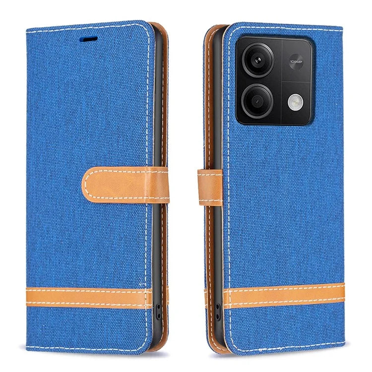 For Xiaomi Redmi Note 13 4G Phone Case Jeans Cloth Splicing Stand Wallet Cover