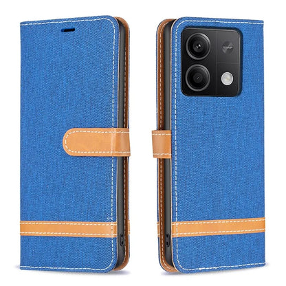 For Xiaomi Redmi Note 13 4G Phone Case Jeans Cloth Splicing Stand Wallet Cover
