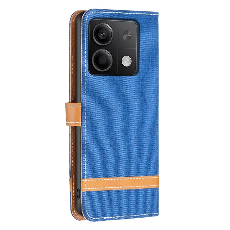 For Xiaomi Redmi Note 13 4G Phone Case Jeans Cloth Splicing Stand Wallet Cover