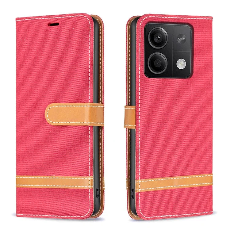 For Xiaomi Redmi Note 13 4G Phone Case Jeans Cloth Splicing Stand Wallet Cover