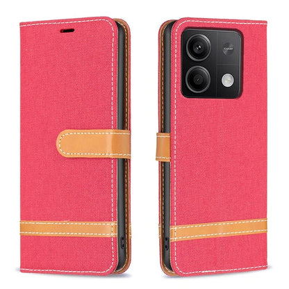 For Xiaomi Redmi Note 13 4G Phone Case Jeans Cloth Splicing Stand Wallet Cover