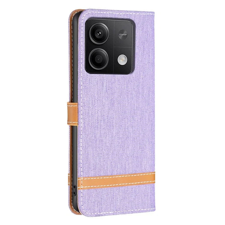 For Xiaomi Redmi Note 13 4G Phone Case Jeans Cloth Splicing Stand Wallet Cover