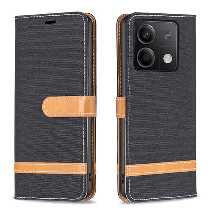 For Xiaomi Redmi Note 13 4G Phone Case Jeans Cloth Splicing Stand Wallet Cover