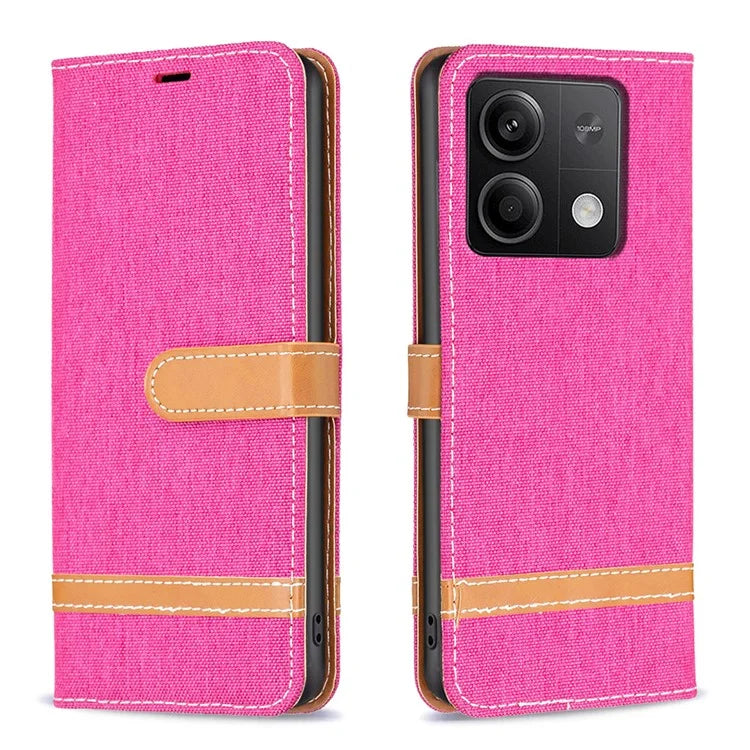 For Xiaomi Redmi Note 13 4G Phone Case Jeans Cloth Splicing Stand Wallet Cover