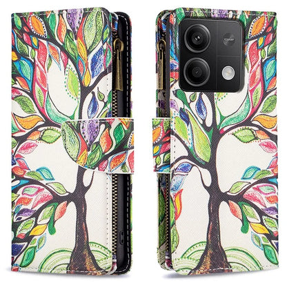 BF03 For Xiaomi Redmi Note 13 4G Zipper Leather Flip Cover Pattern Printed Phone Case Handbag