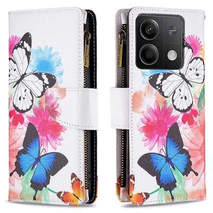 BF03 For Xiaomi Redmi Note 13 4G Zipper Leather Flip Cover Pattern Printed Phone Case Handbag