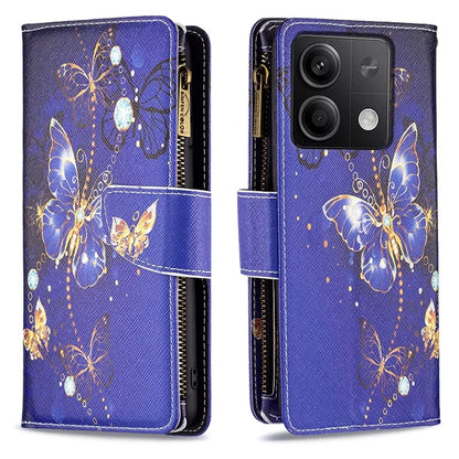 BF03 For Xiaomi Redmi Note 13 4G Zipper Leather Flip Cover Pattern Printed Phone Case Handbag