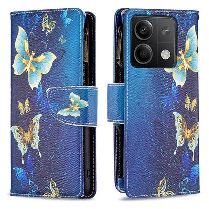 BF03 For Xiaomi Redmi Note 13 4G Zipper Leather Flip Cover Pattern Printed Phone Case Handbag