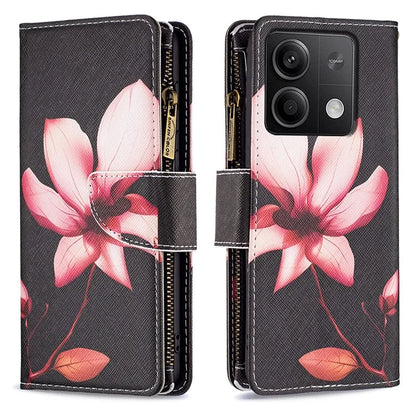 BF03 For Xiaomi Redmi Note 13 4G Zipper Leather Flip Cover Pattern Printed Phone Case Handbag