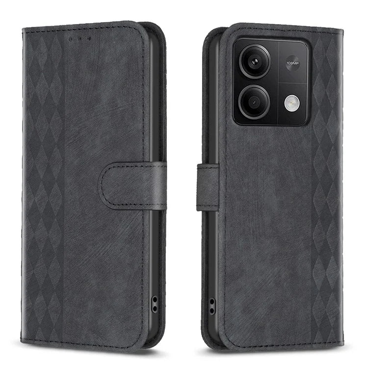 For Xiaomi Redmi Note 13 4G Magnetic Flip Cover Grid Imprinted Leather Phone Case