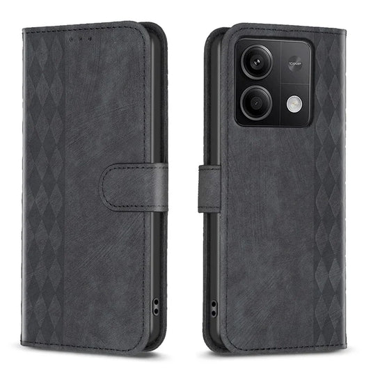 For Xiaomi Redmi Note 13 4G Magnetic Flip Cover Grid Imprinted Leather Phone Case