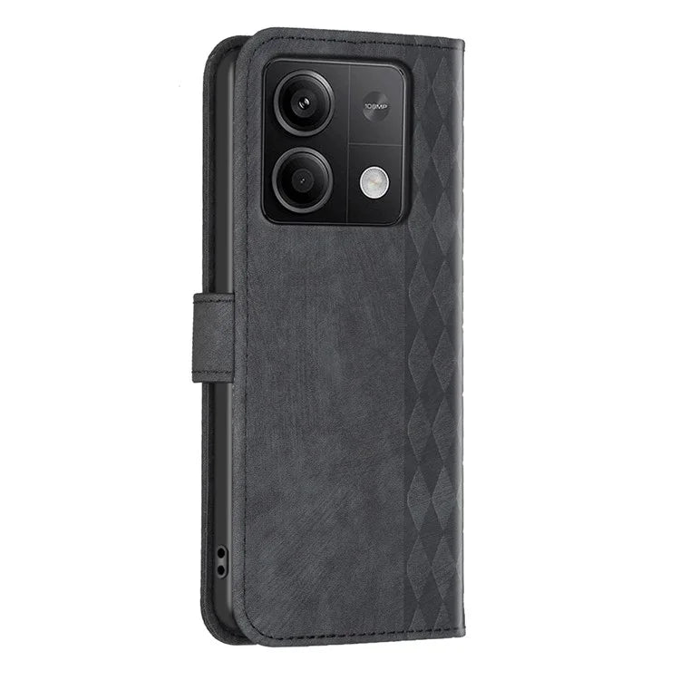 For Xiaomi Redmi Note 13 4G Magnetic Flip Cover Grid Imprinted Leather Phone Case