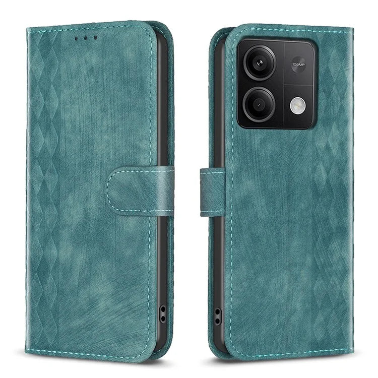 For Xiaomi Redmi Note 13 4G Magnetic Flip Cover Grid Imprinted Leather Phone Case