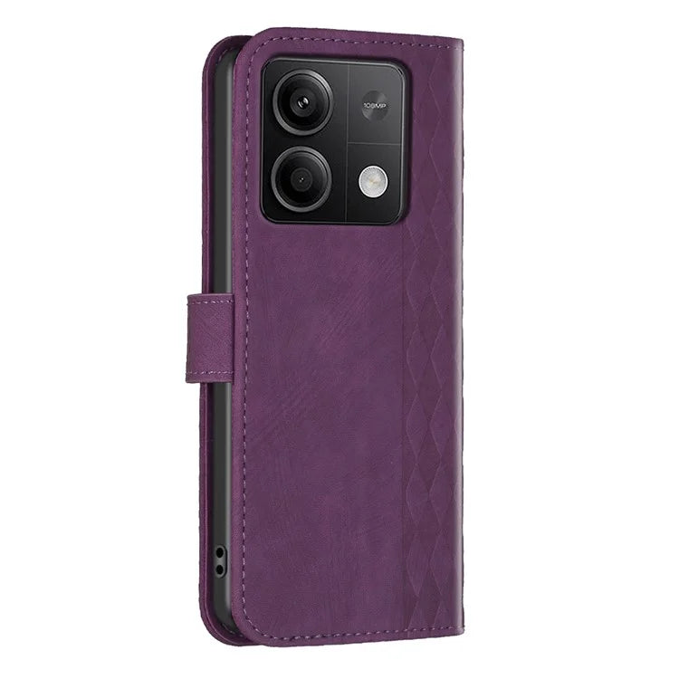 For Xiaomi Redmi Note 13 4G Magnetic Flip Cover Grid Imprinted Leather Phone Case