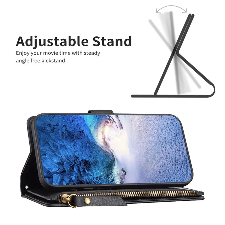 BF Style-19 for Xiaomi Redmi Note 13 4G Phone Case Viewing Stand Cover Zipper Handbag