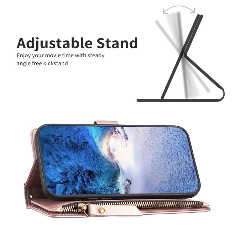 BF Style-19 for Xiaomi Redmi Note 13 4G Phone Case Viewing Stand Cover Zipper Handbag