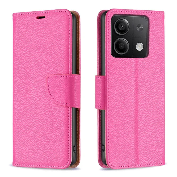 For Xiaomi Redmi Note 13 4G Case PU Leather Litchi Texture Phone Cover Magnetic Closure