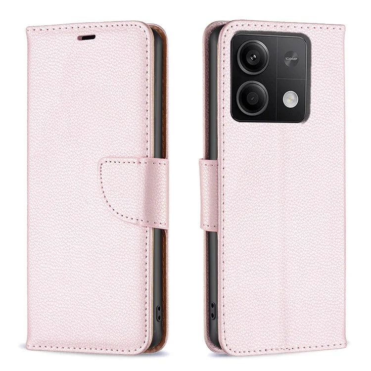 For Xiaomi Redmi Note 13 4G Case PU Leather Litchi Texture Phone Cover Magnetic Closure Gold