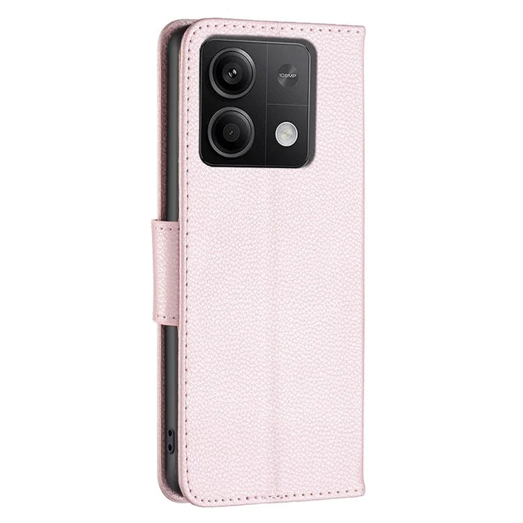 For Xiaomi Redmi Note 13 4G Case PU Leather Litchi Texture Phone Cover Magnetic Closure Gold