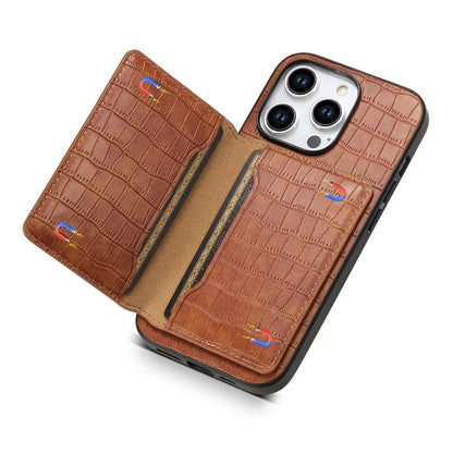 For iPhone 15 Pro Crocodile Texture Case Back Card Slots Kickstand Phone Cover
