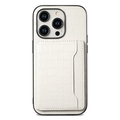 For iPhone 15 Pro Crocodile Texture Case Back Card Slots Kickstand Phone Cover