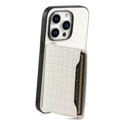 For iPhone 15 Pro Crocodile Texture Case Back Card Slots Kickstand Phone Cover