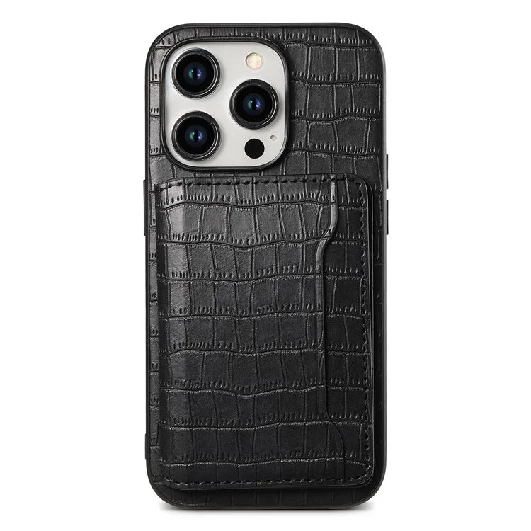 For iPhone 15 Pro Max Crocodile Texture Case PU Leather Phone Back Cover with Card Holder