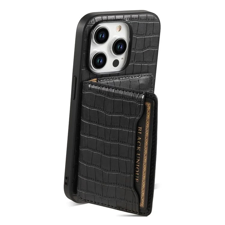 For iPhone 15 Pro Max Crocodile Texture Case PU Leather Phone Back Cover with Card Holder