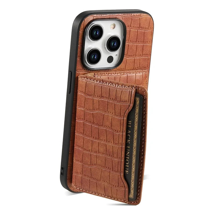 For iPhone 15 Pro Max Crocodile Texture Case PU Leather Phone Back Cover with Card Holder