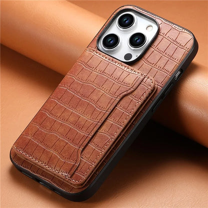 For iPhone 15 Pro Max Crocodile Texture Case PU Leather Phone Back Cover with Card Holder