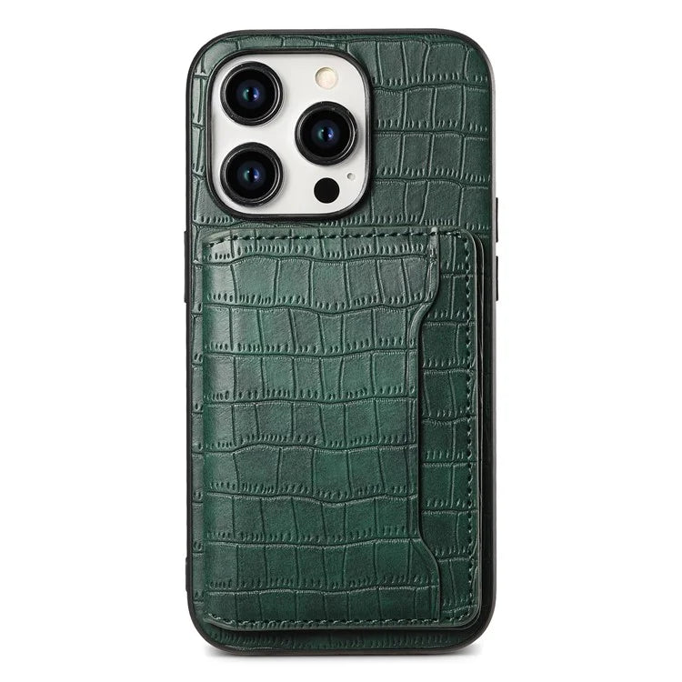 For iPhone 15 Pro Max Crocodile Texture Case PU Leather Phone Back Cover with Card Holder