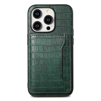 For iPhone 15 Pro Max Crocodile Texture Case PU Leather Phone Back Cover with Card Holder
