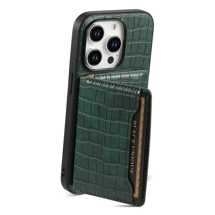 For iPhone 15 Pro Max Crocodile Texture Case PU Leather Phone Back Cover with Card Holder