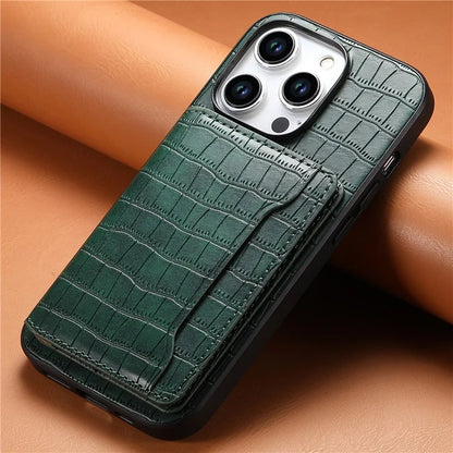 For iPhone 15 Pro Max Crocodile Texture Case PU Leather Phone Back Cover with Card Holder