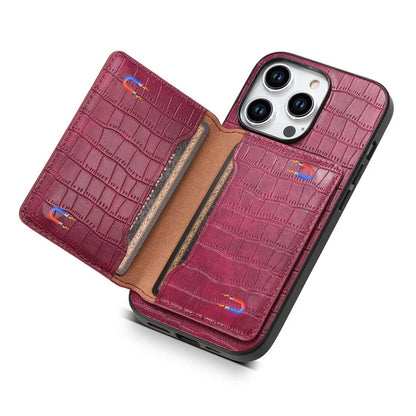 For iPhone 15 Pro Max Crocodile Texture Case PU Leather Phone Back Cover with Card Holder