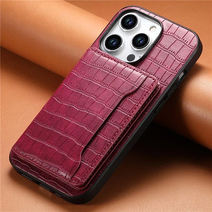 For iPhone 15 Pro Max Crocodile Texture Case PU Leather Phone Back Cover with Card Holder